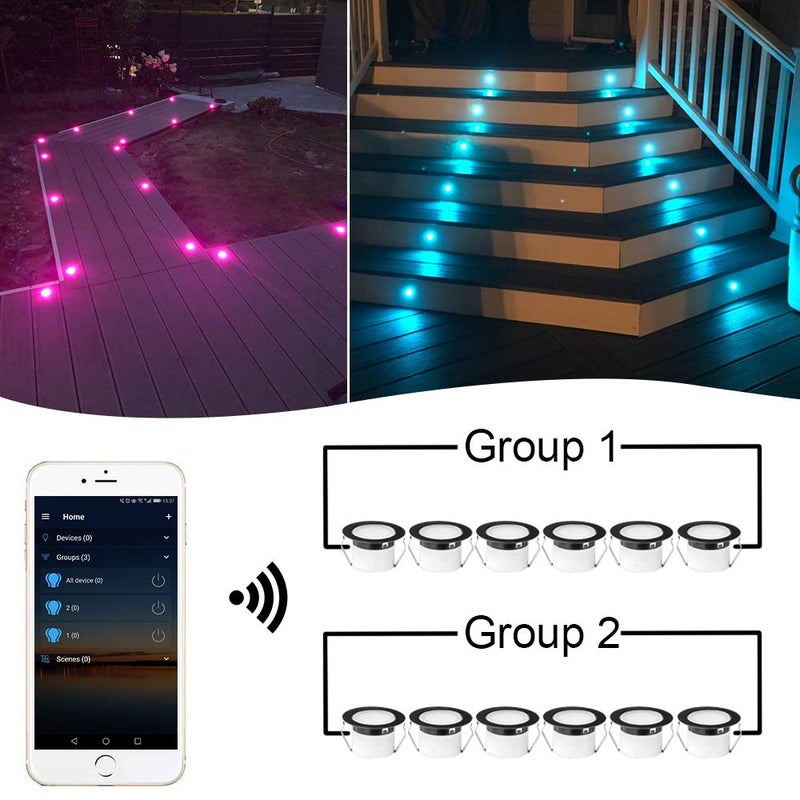 FVTLED WiFi LED Deck Lights Kit RGBW, 10pcs Î¦1.77 Smart Phone Control Low Voltage Recessed Muticolor & Warm White Soffit Yard Path Stair Decor Lamp Fit for Alexa Google Home, Black Shell - Image 5